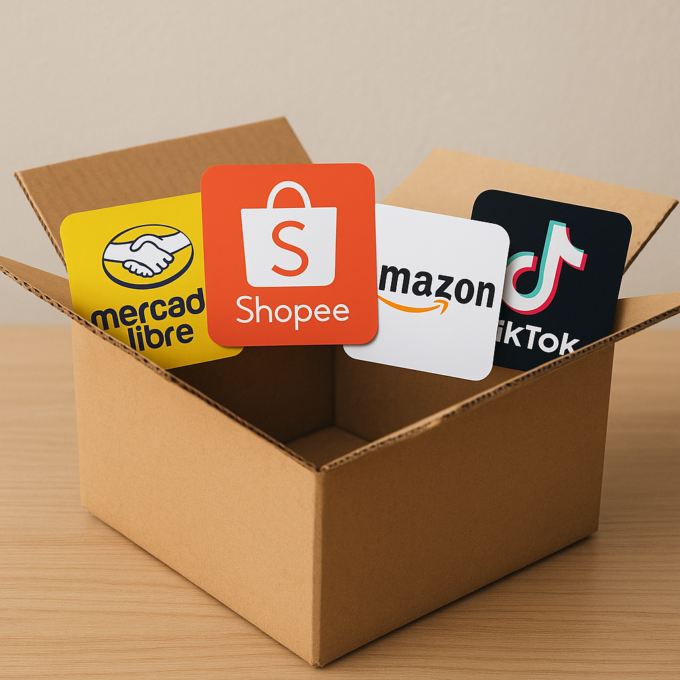 Caixa-com-Logotipos-de-E-commerce Batalhas Estratégicas: Quem Está Dominando o E-commerce no Brasil